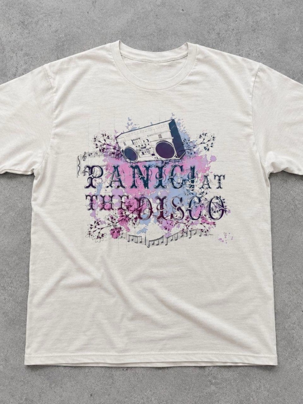 Gildan White Panic! At The Disco Graphic Tee with Pink & Purple Accents